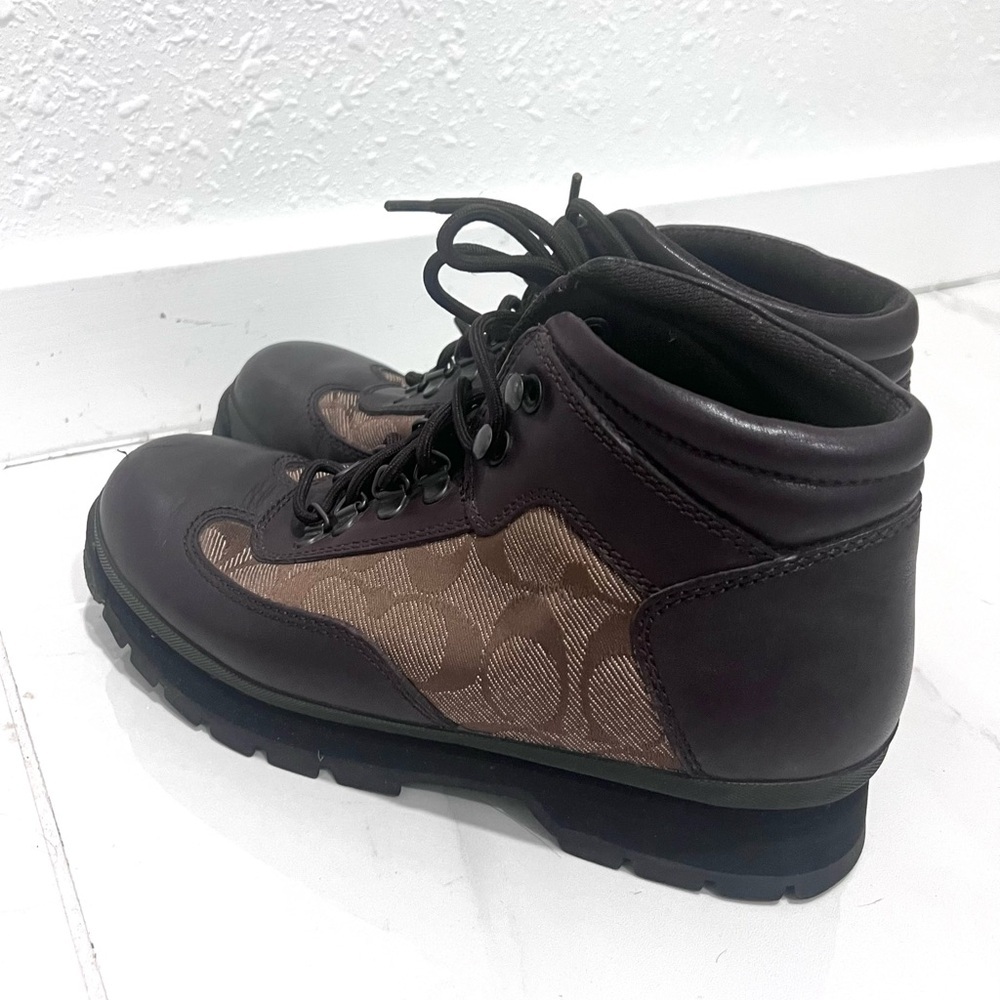 Coach Hanna logo Brown leather Boots 7.5 - Picture 2 of 11